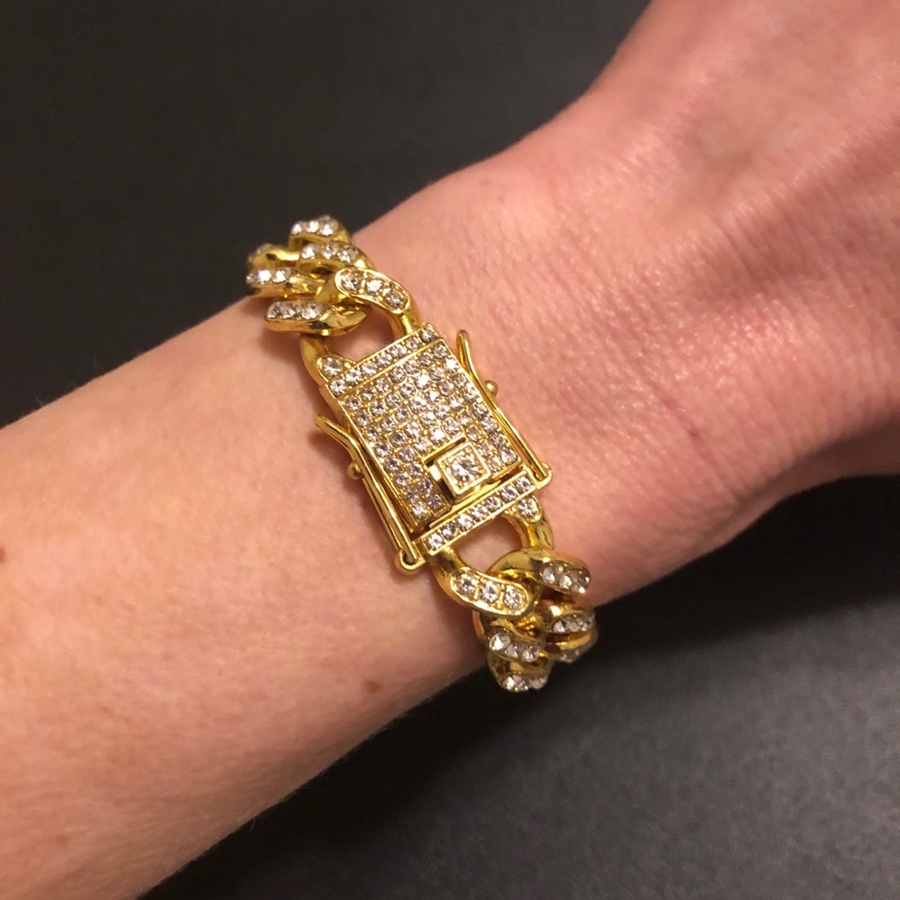 Gold Tone Shiny Bling Chain Link Bracelet - Women's Fashion Jewelry